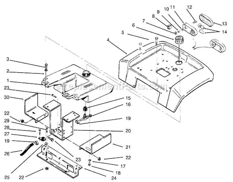 Fender, Fender Supports And Fuel Tank Diagram and Parts List for 73401 5900001-5900260 - 1995 Toro Lawn Tractor