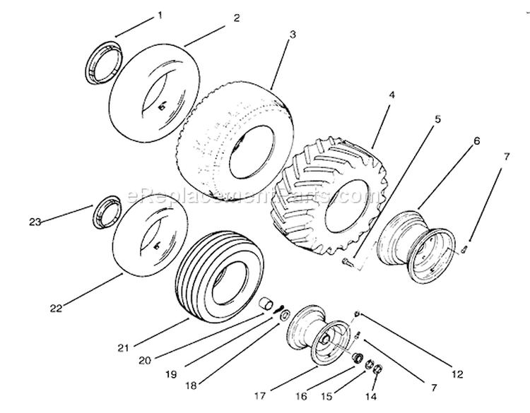 Wheels And Tires Diagram and Parts List for 73401 5900001-5900260 - 1995 Toro Lawn Tractor