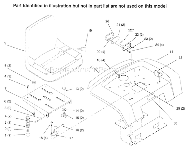 Fender, Seat Diagram and Parts List for 73402 6900001-6999999 - 1996 Toro Lawn Tractor
