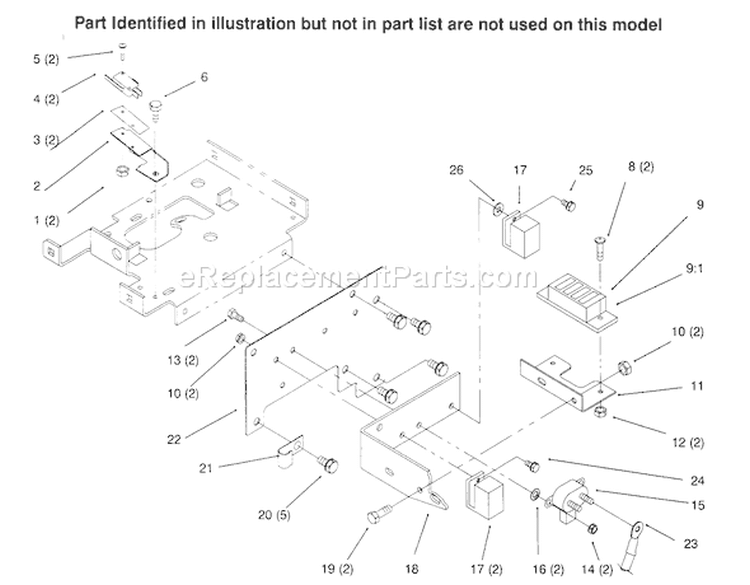 Front Plate. Relays Diagram and Parts List for 73402 6900001-6999999 - 1996 Toro Lawn Tractor