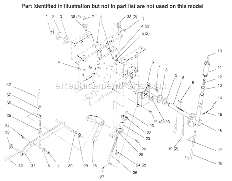Manual Lift System Diagram and Parts List for 73402 6900001-6999999 - 1996 Toro Lawn Tractor