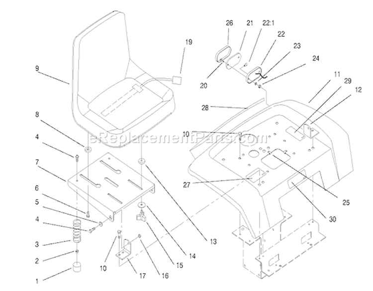 Fender, Seat & Tail Lights Diagram and Parts List for 73402 7900001-7999999 - 1997 Toro Lawn Tractor