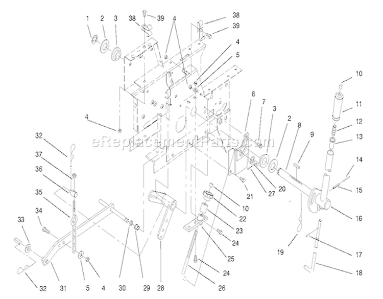 Manual Lift System Diagram and Parts List for 73402 7900001-7999999 - 1997 Toro Lawn Tractor