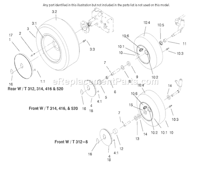 Wheel Assemblies Diagram and Parts List for 73402 7900001-7999999 - 1997 Toro Lawn Tractor