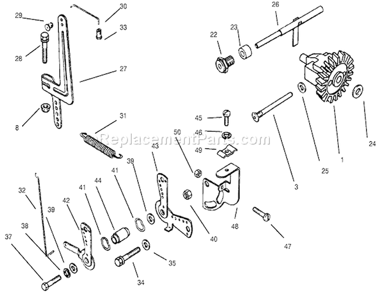Governor Linkage Diagram and Parts List for 73403 6900001-6999999 - 1996 Toro Lawn Tractor