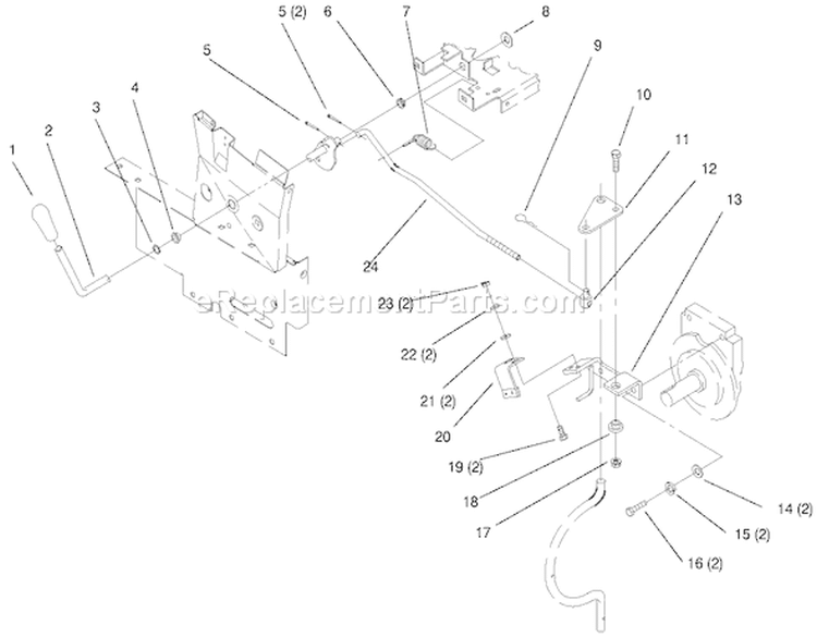 Pto Clutch Linkage Diagram and Parts List for 73403 6900001-6999999 - 1996 Toro Lawn Tractor