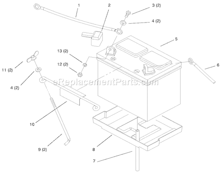 Battery Diagram and Parts List for 73403 6900001-6999999 - 1996 Toro Lawn Tractor