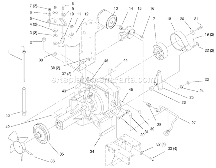 Transmission Diagram and Parts List for 73403 6900001-6999999 - 1996 Toro Lawn Tractor
