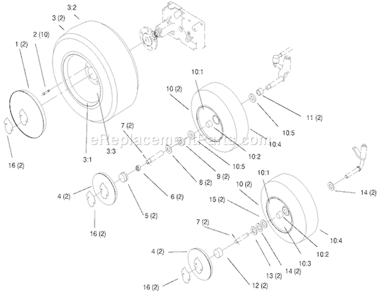 Wheels And Tires Diagram and Parts List for 73403 6900001-6999999 - 1996 Toro Lawn Tractor