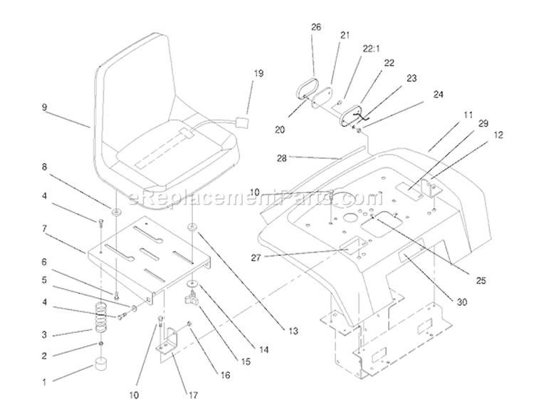 Fender, Seat & Tail Lights Diagram and Parts List for 73403 7900001-7999999 - 1997 Toro Lawn Tractor