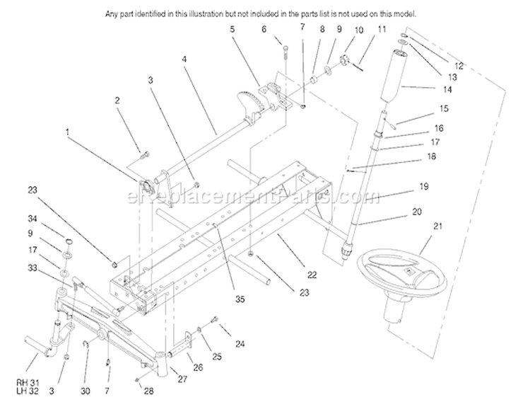 Frame Axle And Steering System Diagram and Parts List for 73403 7900001-7999999 - 1997 Toro Lawn Tractor
