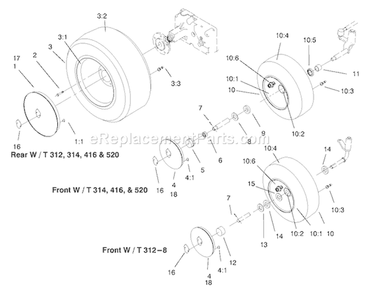 Wheel Assemblies Diagram and Parts List for 73403 7900001-7999999 - 1997 Toro Lawn Tractor