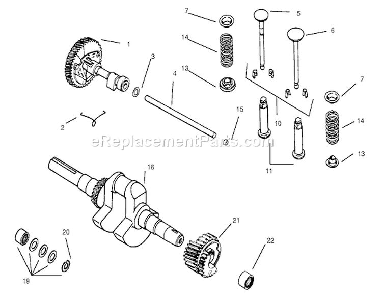 Camshaft, Crankshaft And Valves Diagram and Parts List for 73403 7900001-7999999 - 1997 Toro Lawn Tractor