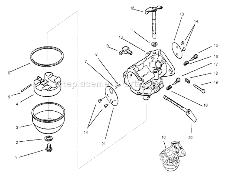 Carburetor Diagram and Parts List for 73403 7900001-7999999 - 1997 Toro Lawn Tractor