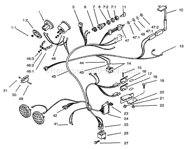 416-H Wire Harness Attachment & Component-S Diagram and Parts List for 73423 6900001-6999999 - 1996 Toro Lawn Tractor