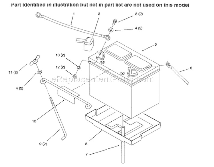 Battery Diagram and Parts List for 73423 6900001-6999999 - 1996 Toro Lawn Tractor