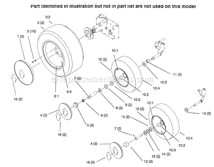 Wheels And Tires Diagram and Parts List for 73423 6900001-6999999 - 1996 Toro Lawn Tractor