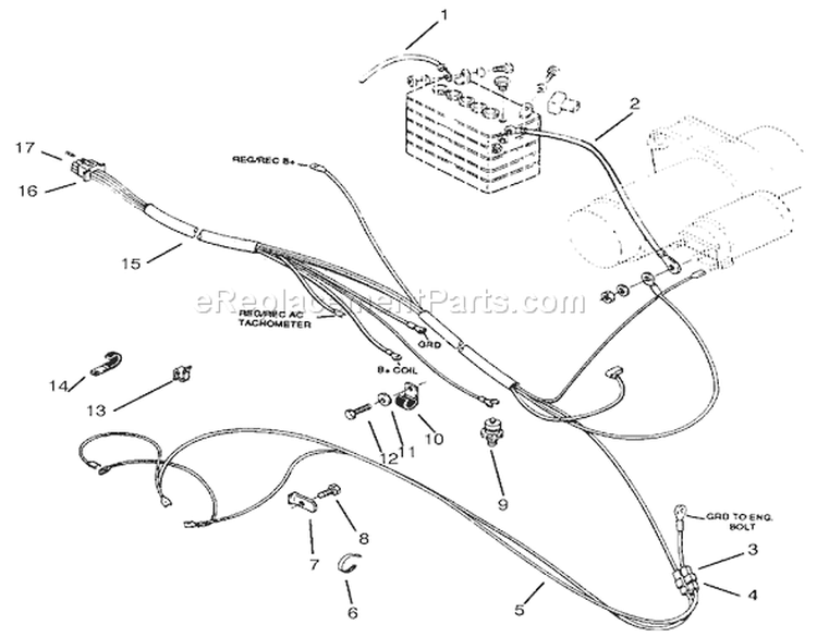 Engine Wire Harness Diagram and Parts List for 73423 7900001-7999999 - 1997 Toro Lawn Tractor