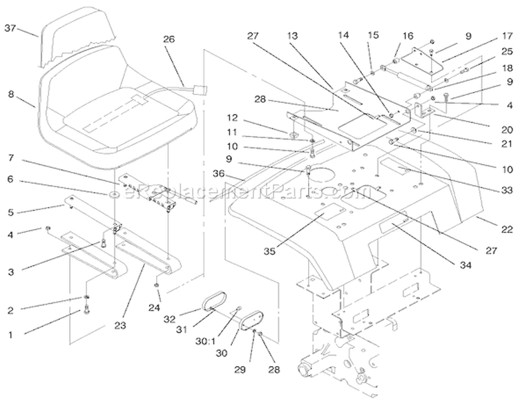 Fender, Seat & Tail Lights Diagram and Parts List for 73423 7900001-7999999 - 1997 Toro Lawn Tractor
