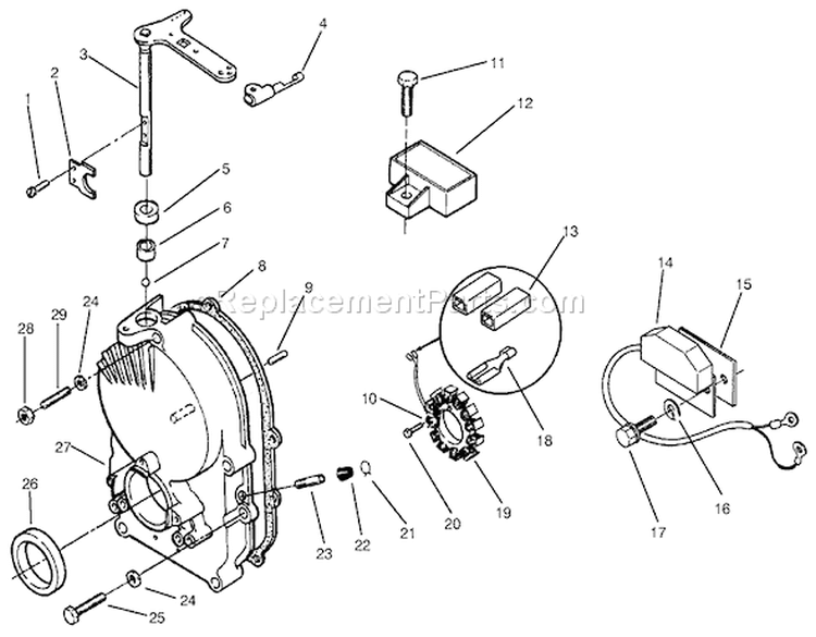 Gear Case & Ignition Controls Diagram and Parts List for 73423 7900001-7999999 - 1997 Toro Lawn Tractor
