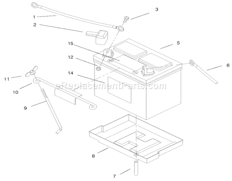 Battery Assembly Diagram and Parts List for 73423 7900001-7999999 - 1997 Toro Lawn Tractor