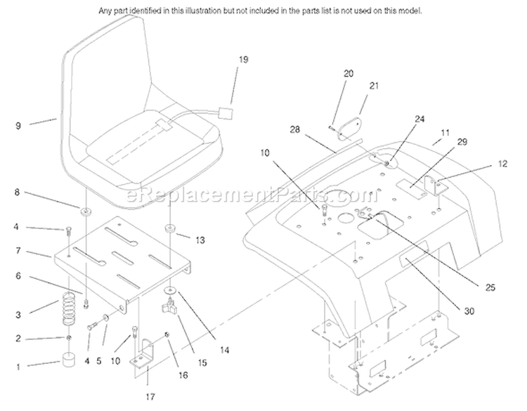Fender, Seat & Reflectors Diagram and Parts List for 73428 8900500-8999999 - 1998 Toro Lawn Tractor