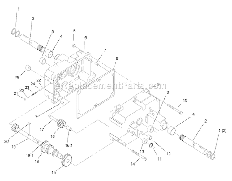 Transmission 8-Speed 4 Pinion Diagram and Parts List for 73428 8900500-8999999 - 1998 Toro Lawn Tractor