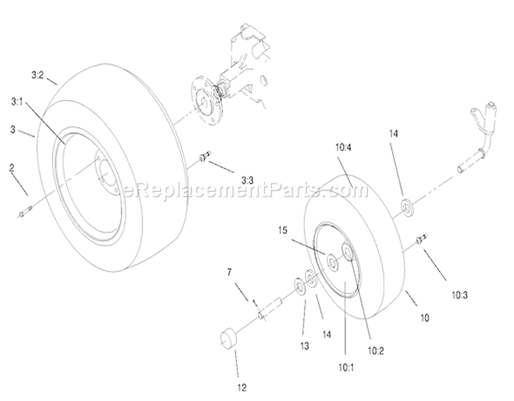 Wheel Assemblies Diagram and Parts List for 73428 8900500-8999999 - 1998 Toro Lawn Tractor