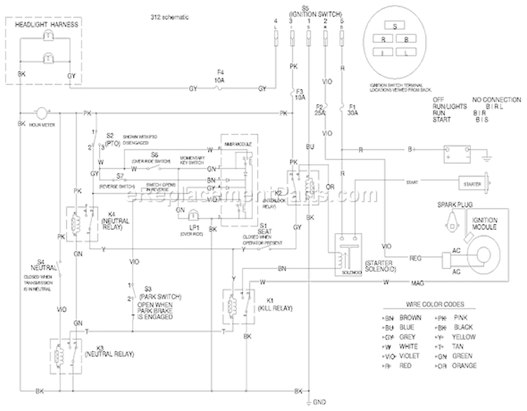 Electrical Schematic Diagram and Parts List for 73429 9900001-9999999 - 1999 Toro Lawn Tractor