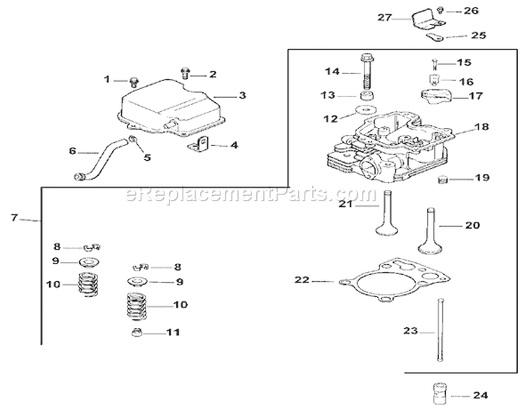 Cylinder Head/valve & Breather Diagram and Parts List for 73429 9900001-9999999 - 1999 Toro Lawn Tractor