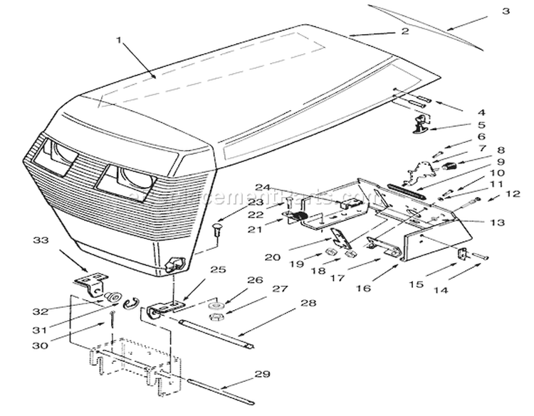 Hood Assembly Diagram and Parts List for 73420 3900001-3999999 - 1993 Toro Lawn Tractor