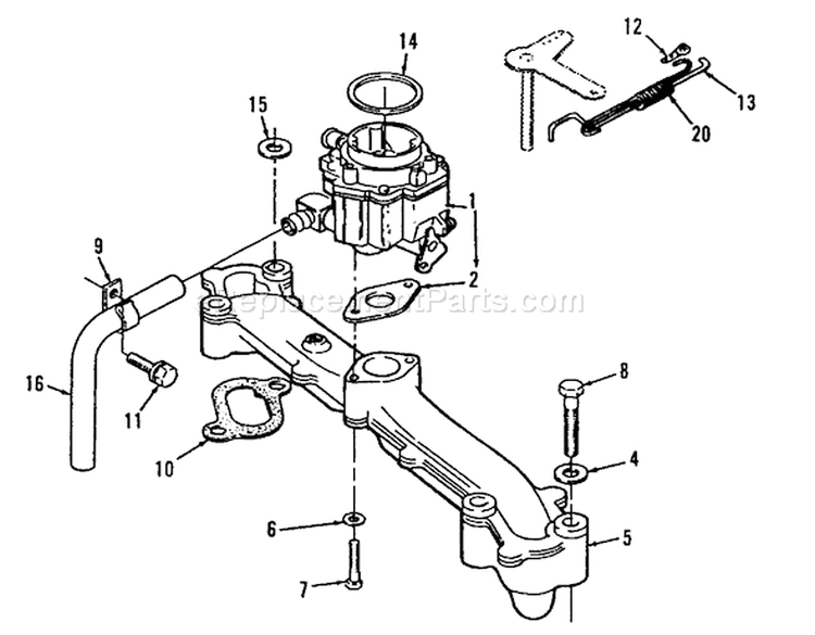 Intake Manifold Diagram and Parts List for 73420 3900001-3999999 - 1993 Toro Lawn Tractor