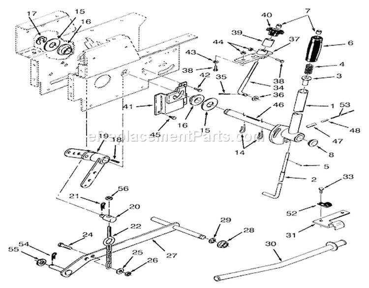 Manual Lift Linkage Diagram and Parts List for 73420 3900001-3999999 - 1993 Toro Lawn Tractor