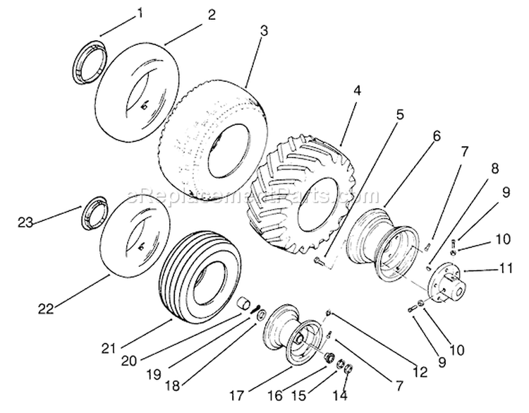 Wheels And Tires Diagram and Parts List for 73420 3900001-3999999 - 1993 Toro Lawn Tractor