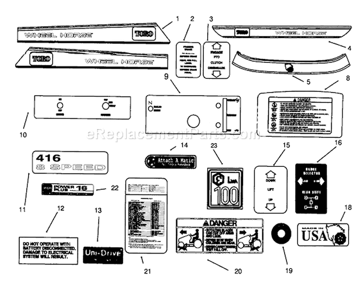 Decals Diagram and Parts List for 73440 5900223-5999999 - 1995 Toro Lawn Tractor
