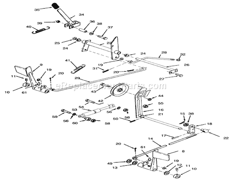 Clutch, Brake And Speed Control Linkage Diagram and Parts List for 73440 5900223-5999999 - 1995 Toro Lawn Tractor