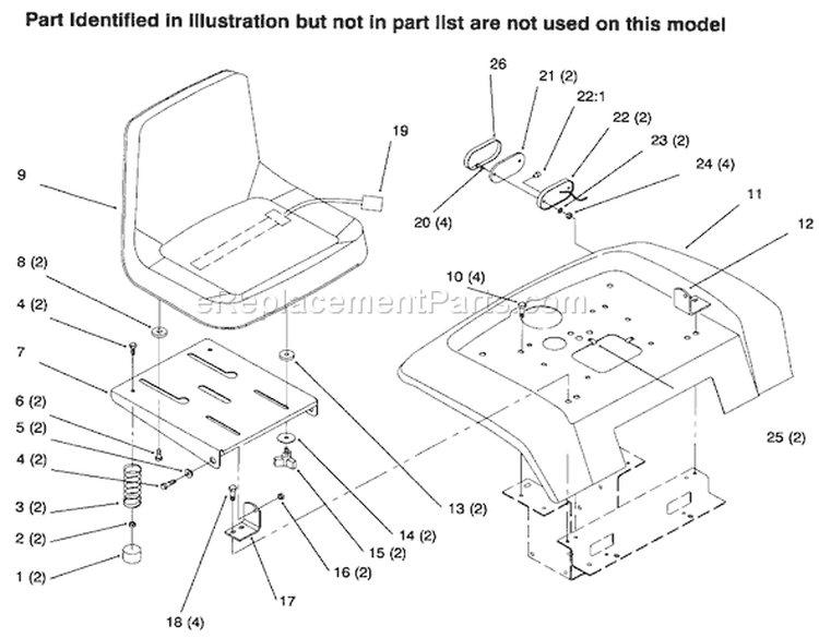 Fender, Seat Diagram and Parts List for 73441 69000001-69999999 - 1996 Toro Lawn Tractor