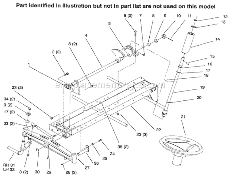 Frame Steering Diagram and Parts List for 73441 69000001-69999999 - 1996 Toro Lawn Tractor