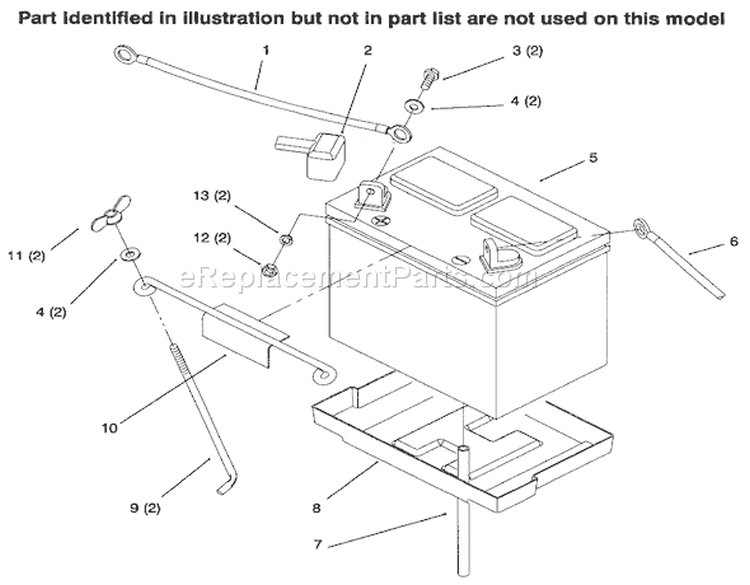 Battery Diagram and Parts List for 73441 69000001-69999999 - 1996 Toro Lawn Tractor