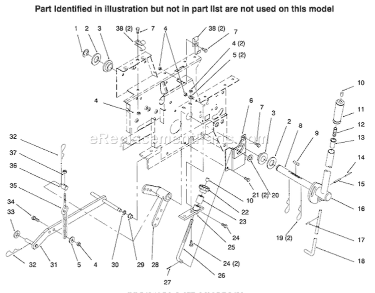 Manual Lift System Diagram and Parts List for 73441 69000001-69999999 - 1996 Toro Lawn Tractor