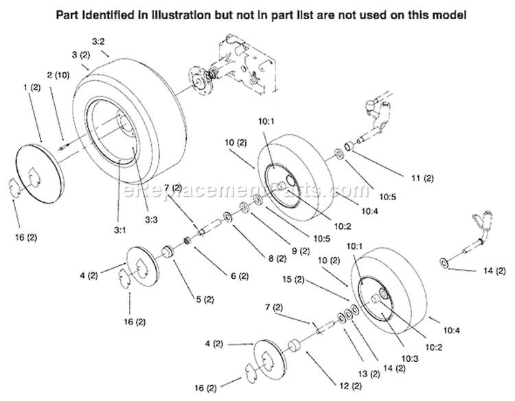 Wheels And Tire Diagram and Parts List for 73441 69000001-69999999 - 1996 Toro Lawn Tractor