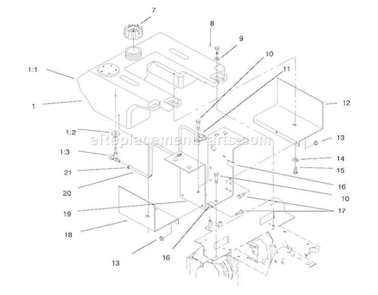 Fuel Tank Assembly Diagram and Parts List for 73441 7900001-7999999 - 1997 Toro Lawn Tractor