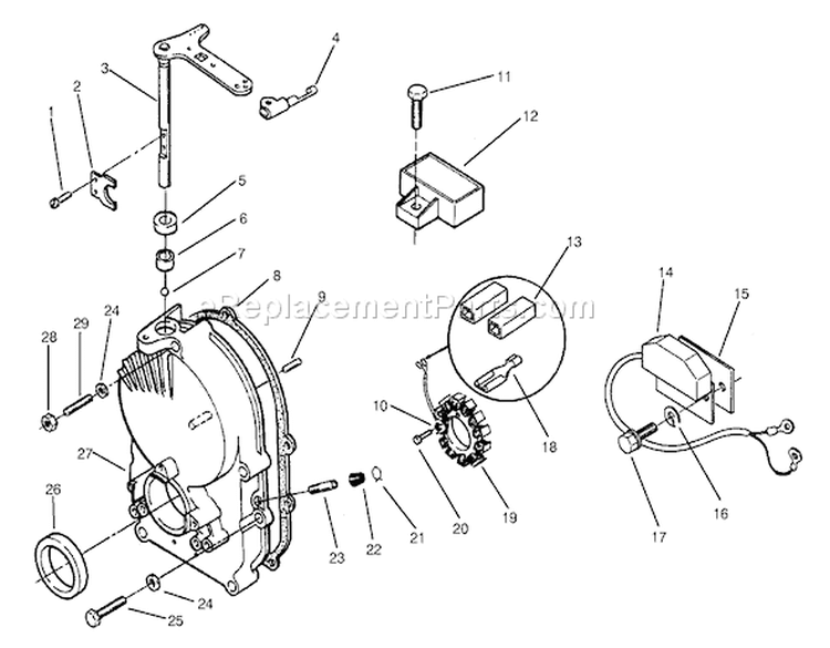 Gear Case & Ignition Controls Diagram and Parts List for 73441 7900001-7999999 - 1997 Toro Lawn Tractor