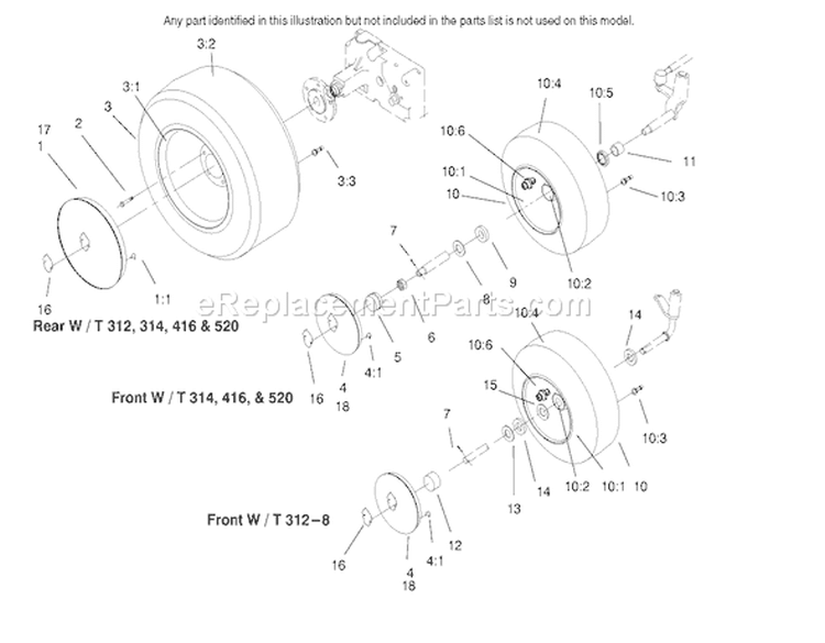 Wheel Assembly Diagram and Parts List for 73441 7900001-7999999 - 1997 Toro Lawn Tractor