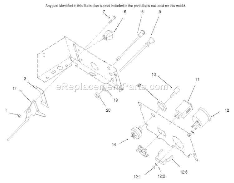 Gauges, Warning Lights and Controls Diagram and Parts List for 73448 8900500-8999999 - 1998 Toro Lawn Tractor