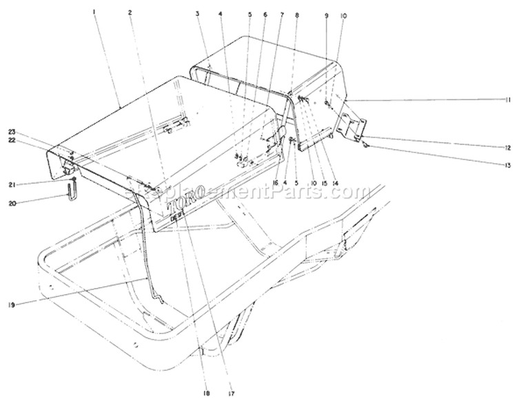 Hood Assembly Diagram and Parts List for 73448 8900500-8999999 - 1998 Toro Lawn Tractor