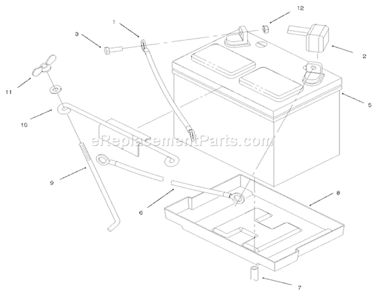 Battery Assembly Diagram and Parts List for 73448 8900500-8999999 - 1998 Toro Lawn Tractor
