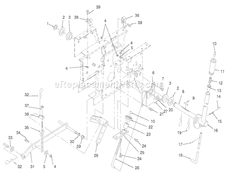 Manual Lift System Diagram and Parts List for 73448 8900500-8999999 - 1998 Toro Lawn Tractor