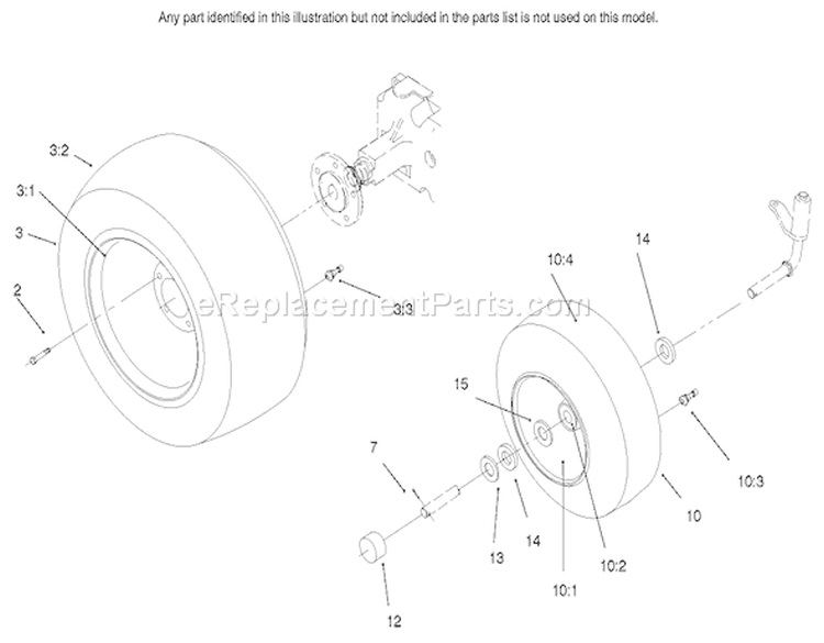 Wheel Assembly Diagram and Parts List for 73448 8900500-8999999 - 1998 Toro Lawn Tractor