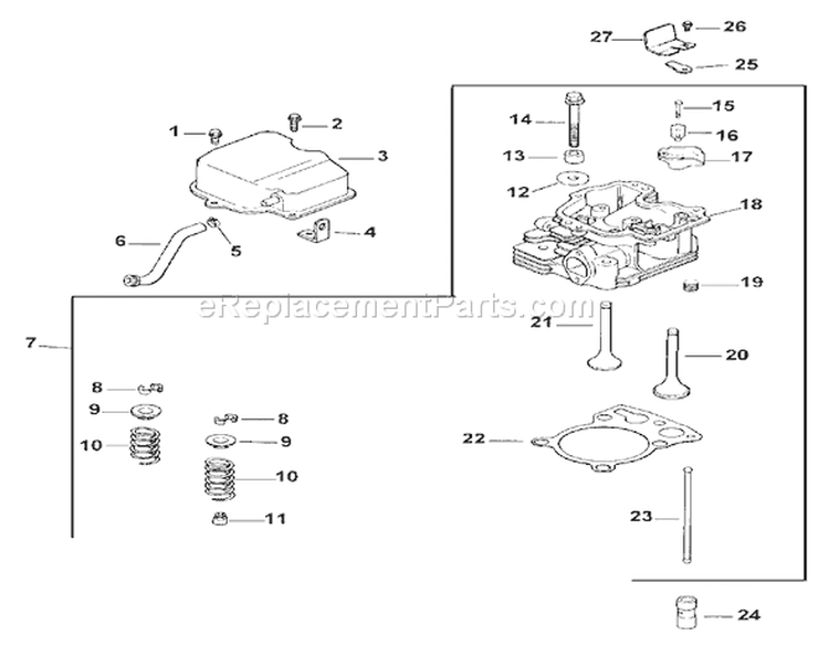 Cylinder / Head / Valve and Breather Diagram and Parts List for 73448 8900500-8999999 - 1998 Toro Lawn Tractor